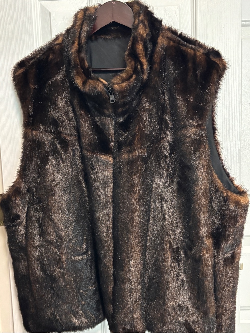 Alpine Studio Faux Mink Fur Zip-Front  Reversible Vest in Dark Brown